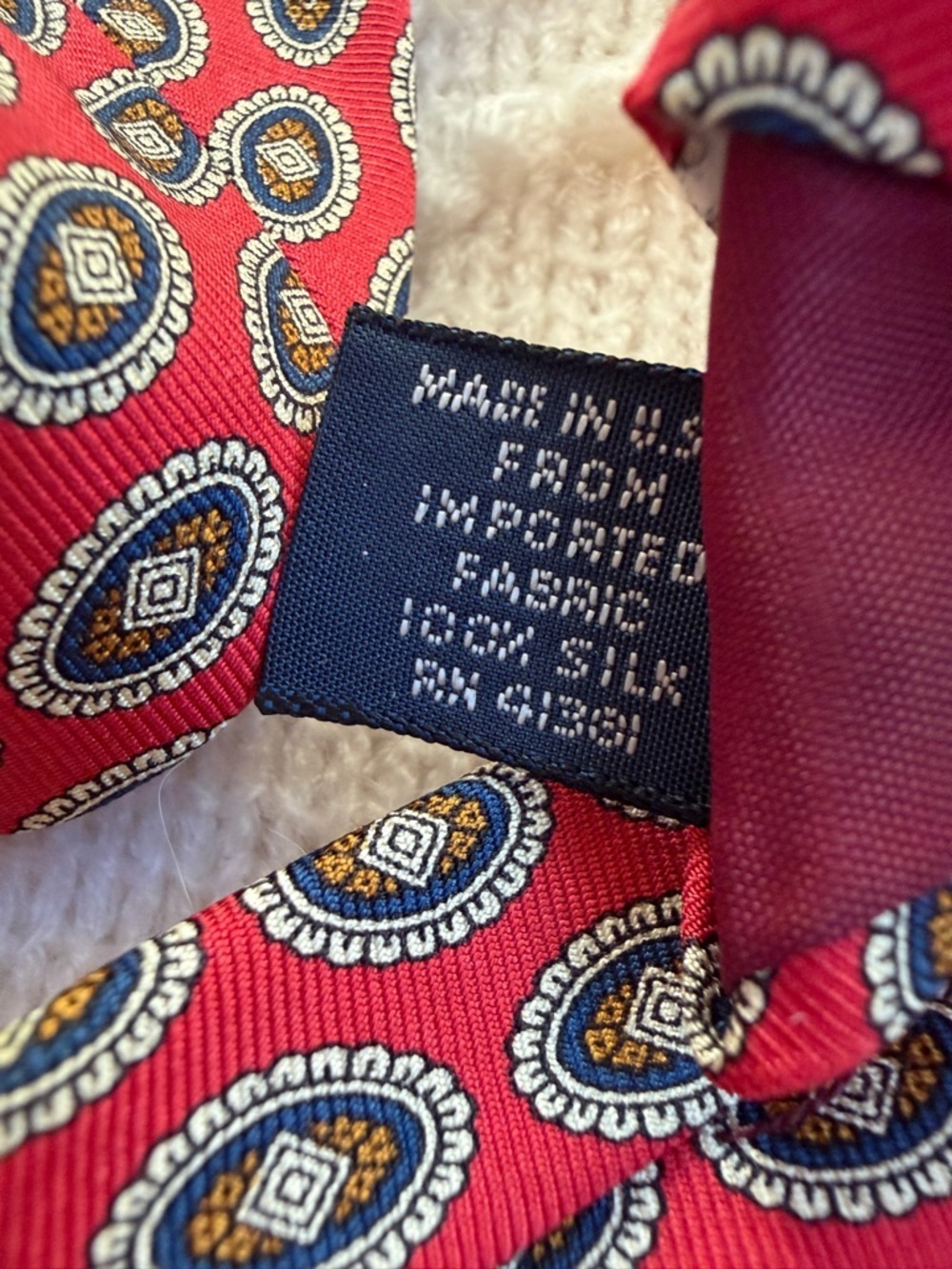VINTAGE Polo Ralph Lauren Silk Tie Orange Blue USA Hand Made EUC - Picture 3 of 6